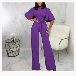 Elegant Purple Jumpsuit with Butterfly Sleeves